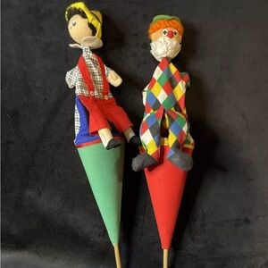Lot Of 2 Moravska Ustredna Cone Puppets Pinocchio And Clown ￼
